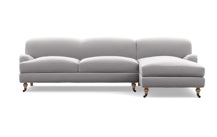 Rose by The Everygirl Chaise Sectional in Ash Fabric with White Oak with Antiqued Caster legs - Image 0