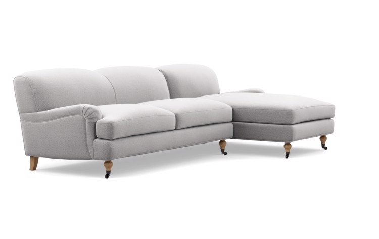 Rose by The Everygirl Chaise Sectional in Ash Fabric with White Oak with Antiqued Caster legs - Image 1