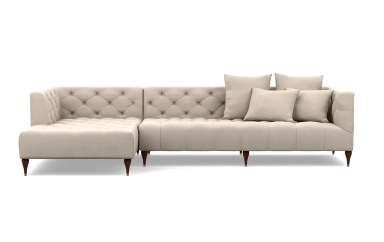 Ms. Chesterfield Chaise Sectional in Natural Fabric with Oiled Walnut with Brass Cap legs - Image 0