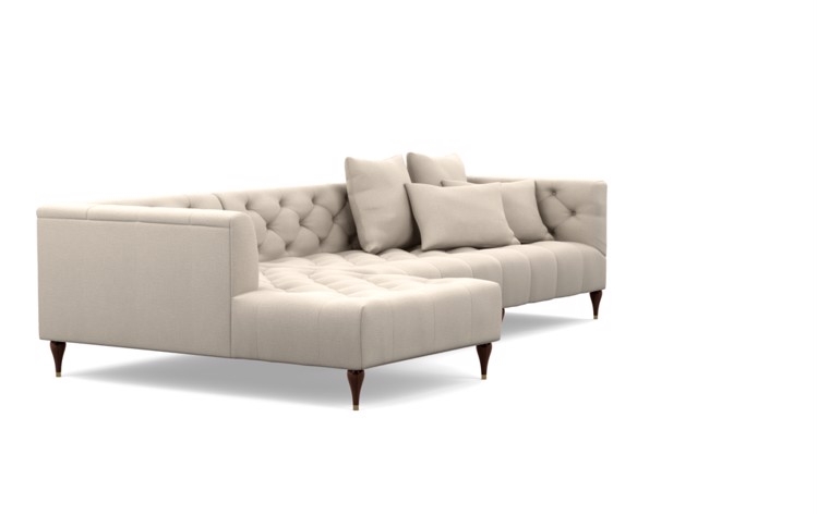 Ms. Chesterfield Chaise Sectional in Natural Fabric with Oiled Walnut with Brass Cap legs - Image 1