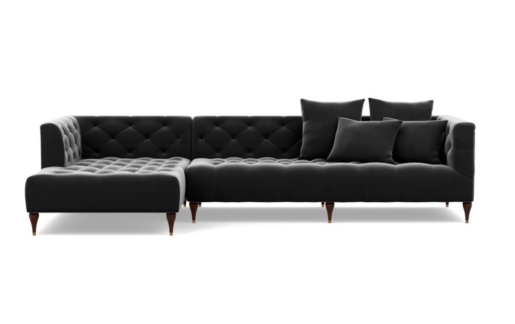 Ms. Chesterfield Chaise Sectional in Narwhal Fabric with Oiled Walnut with Brass Cap legs - Image 0