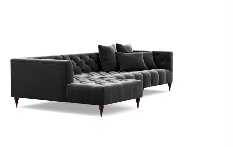 Ms. Chesterfield Chaise Sectional in Narwhal Fabric with Oiled Walnut with Brass Cap legs - Image 1