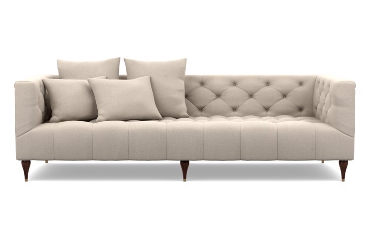 Ms. Chesterfield Sofa in Natural Fabric with Oiled Walnut with Brass Cap legs - Image 0