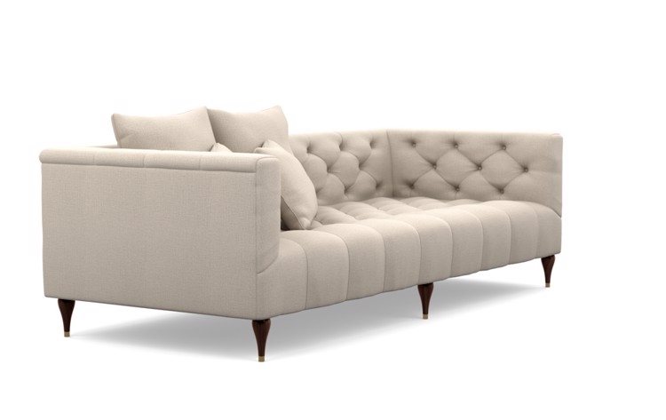 Ms. Chesterfield Sofa in Natural Fabric with Oiled Walnut with Brass Cap legs - Image 1