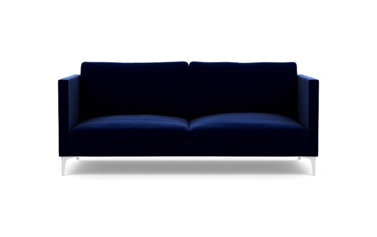 Oliver Sofa in Oxford Blue Fabric with Chrome Plated legs - Image 0