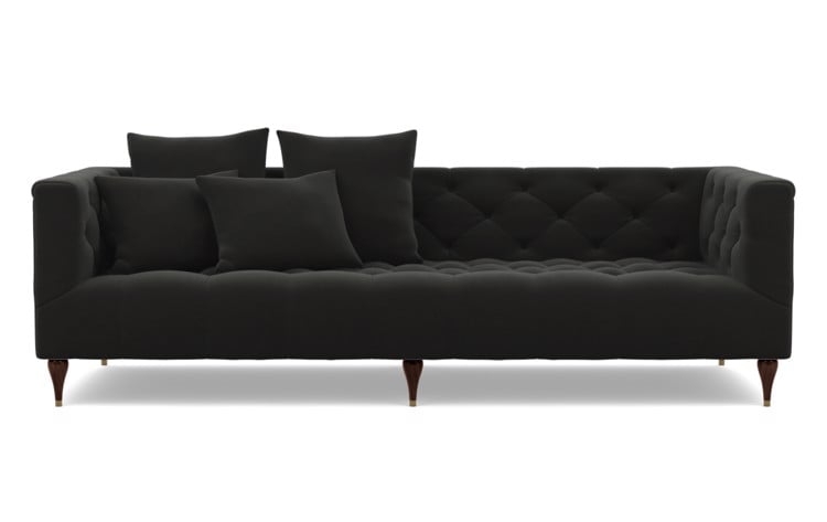 Ms. Chesterfield Sofa in Shadow Fabric with Oiled Walnut with Brass Cap legs - Image 0