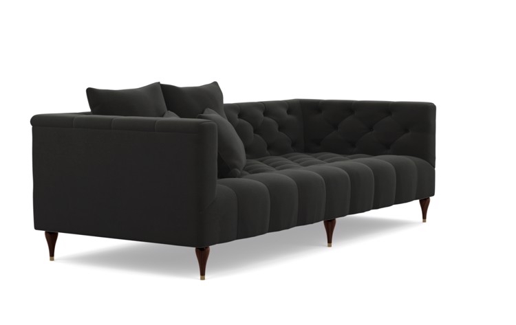 Ms. Chesterfield Sofa in Shadow Fabric with Oiled Walnut with Brass Cap legs - Image 1