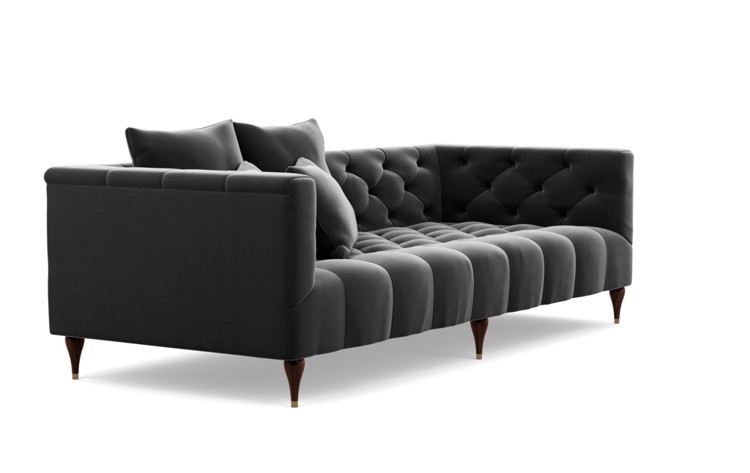 Ms. Chesterfield Sofa in Narwhal Fabric with Oiled Walnut with Brass Cap legs - Image 1