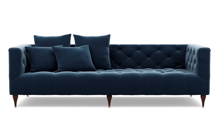 Ms. Chesterfield Sofa in Sapphire Fabric with Oiled Walnut with Brass Cap legs - 78"long - Image 0