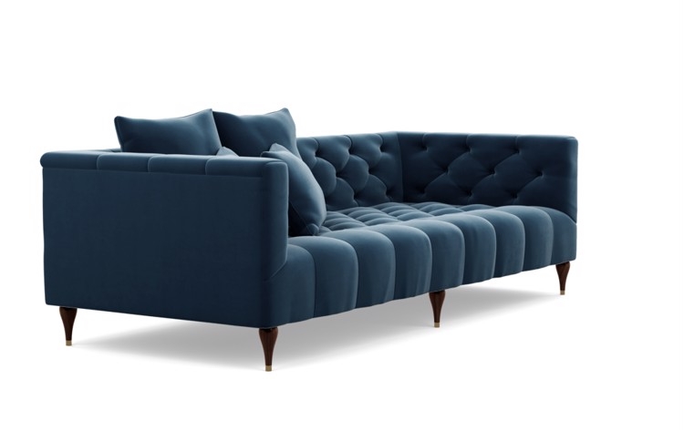 Ms. Chesterfield Sofa in Sapphire Fabric with Oiled Walnut with Brass Cap legs - 78"long - Image 1