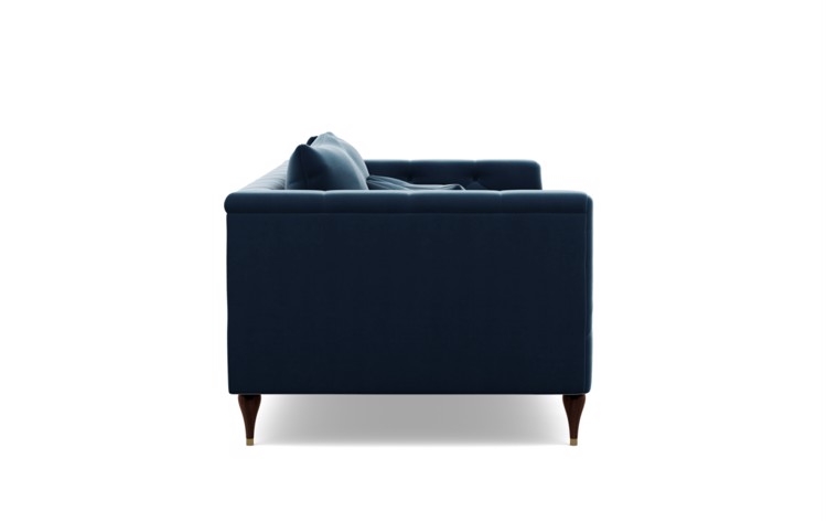 Ms. Chesterfield Sofa in Sapphire Fabric with Oiled Walnut with Brass Cap legs - 78"long - Image 2