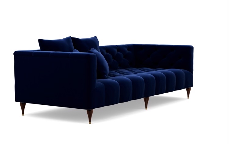 Ms. Chesterfield Sofa in Oxford Blue Fabric with Oiled Walnut with Brass Cap legs - Image 1