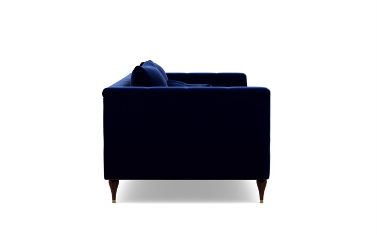 Ms. Chesterfield Sofa in Oxford Blue Fabric with Oiled Walnut with Brass Cap legs - Image 2