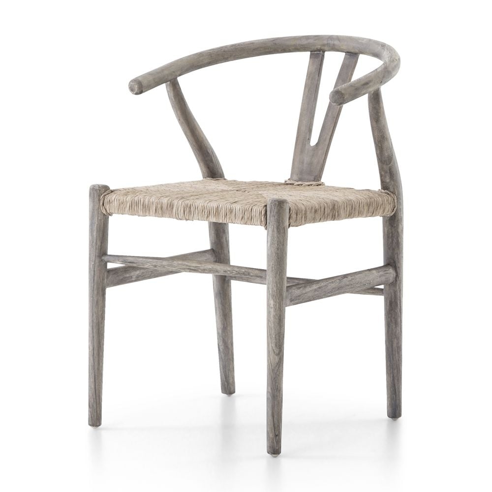 Crescent Weathered Grey Wood Wishbone Dining Chair - Image 1