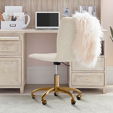 Tweed Ivory with Gold Base Lane Desk Chair - Image 0