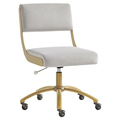Velvet Gray with Gold Base Boomerang Desk Chair - Image 1