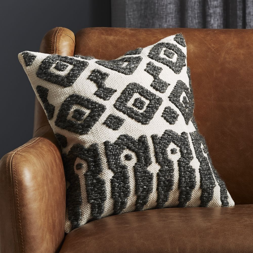 "16"" Calisto Grey and White Pillow with Feather-Down Insert" - Image 0