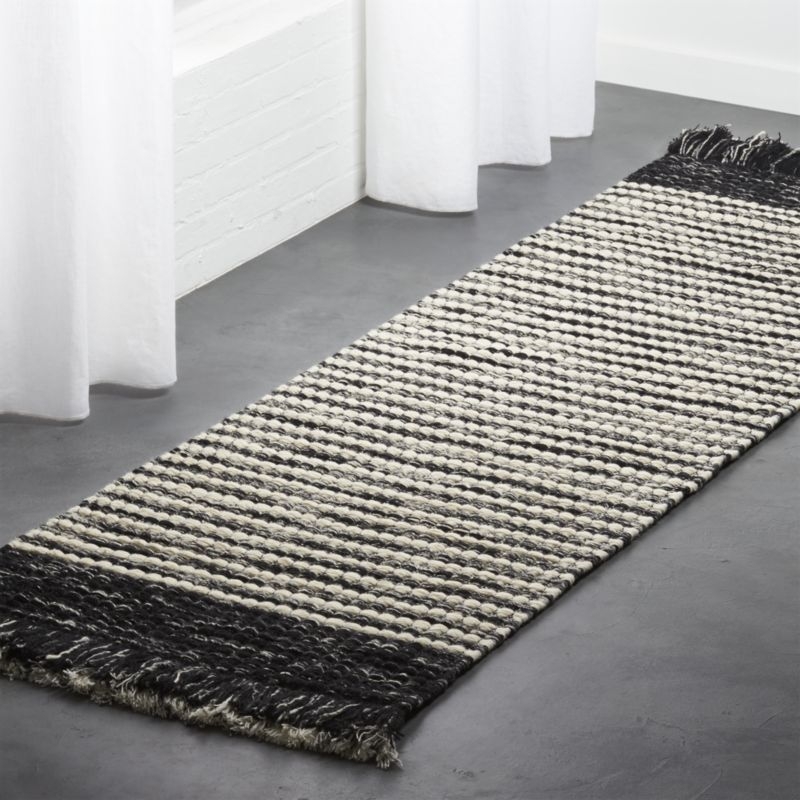 Boucle Black and White Fringe Runner 2.5'x8' - Image 1