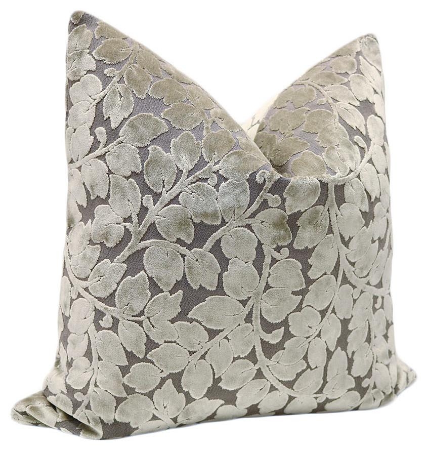 Leaf Cut Velvet // Taupe - 22" X 22" Pillow Cover - Image 1