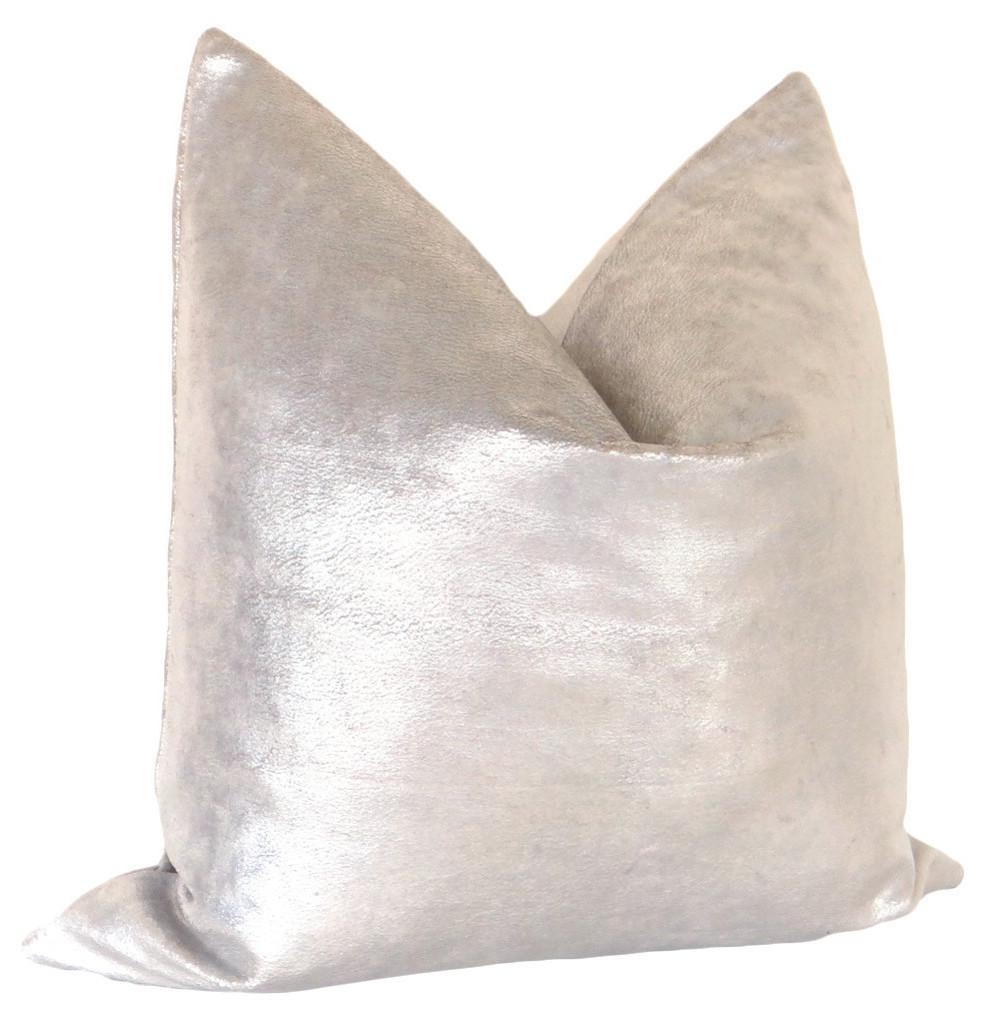 Sueded Metallic Velvet Pillow Cover & Insert, Silver, 18" x 18" - Image 3