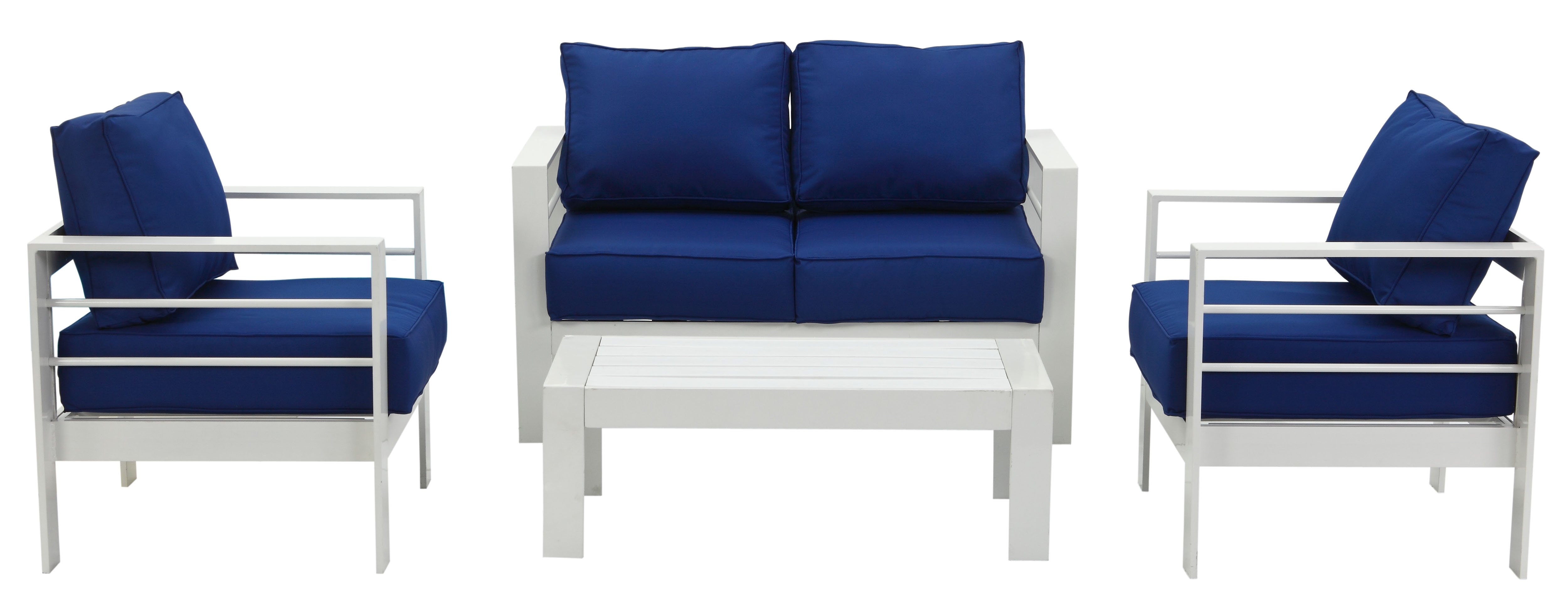 Nason 4 Piece Outdoor Living Set - White/Navy - Safavieh - Image 1