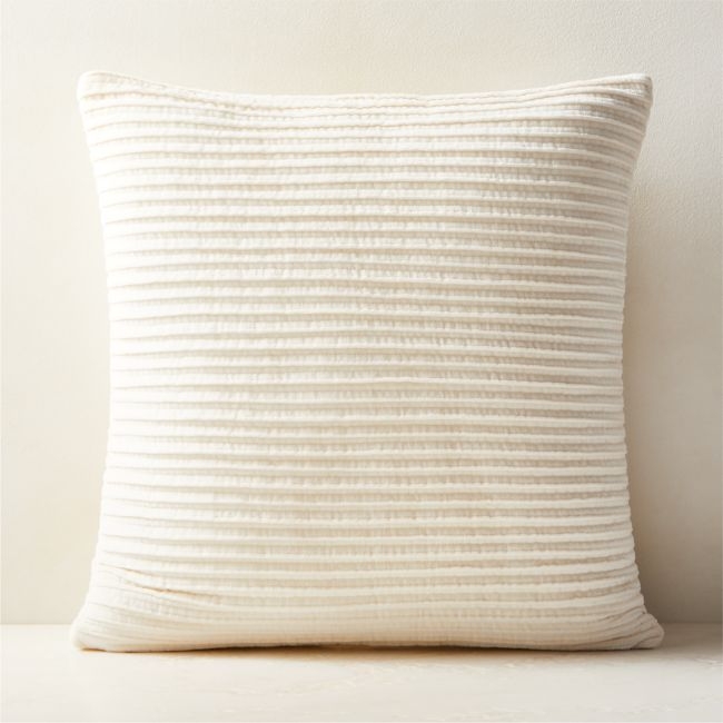 Paola Pleated Warm White Velvet Throw Pillow with Down-Alternative Insert 20''x20" - Image 0