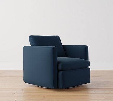 Menlo Upholstered Swivel Armchair, Polyester Wrapped Cushions, Performance Everydayvelvet(TM) Ink Blue - Image 0