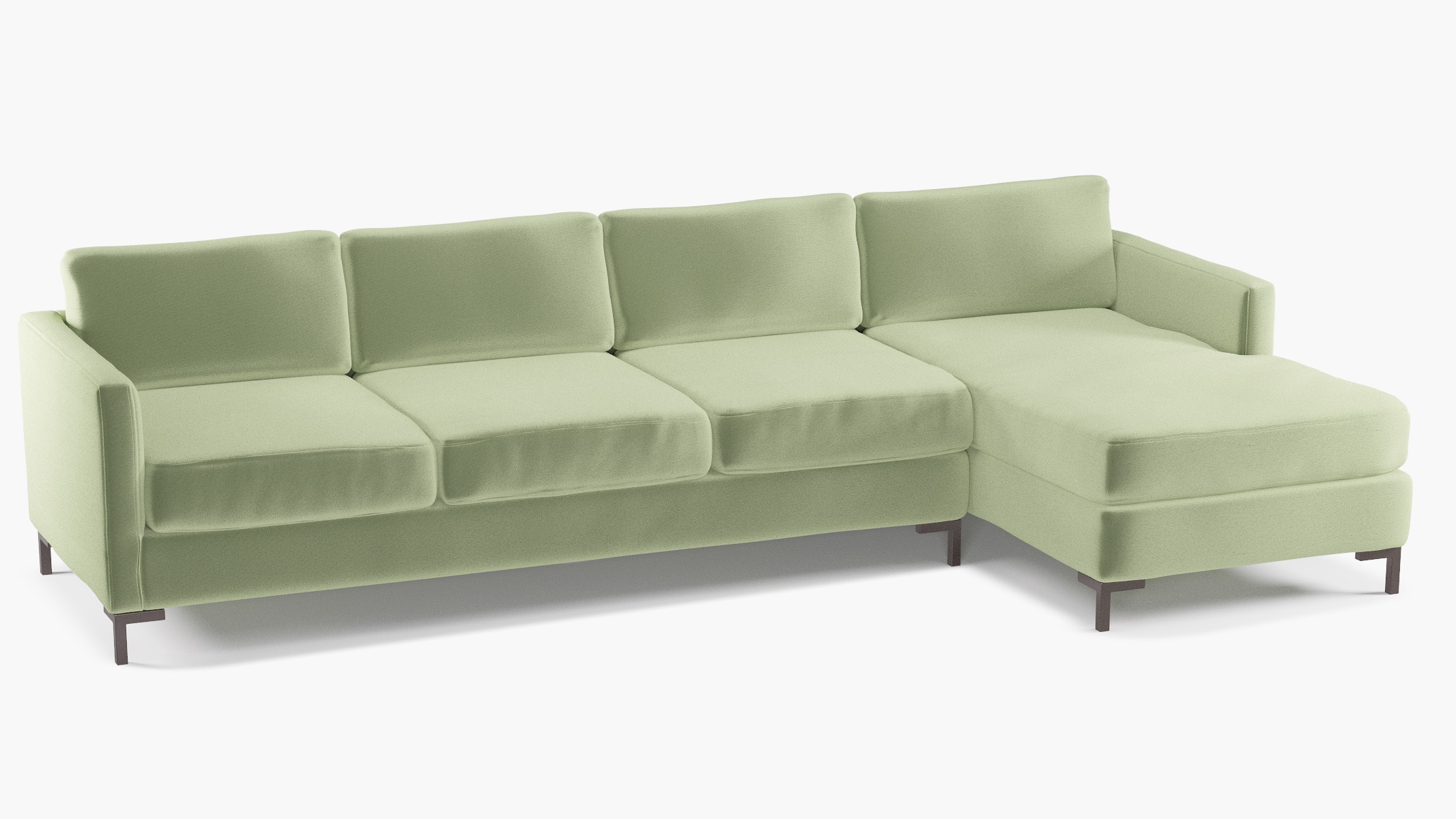 Modern Sectional, Right Facing, Celadon Performance Plush Velvet, Bronze L Leg - Image 1