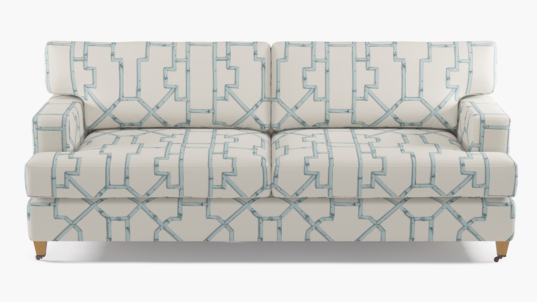 Classic Sofa, Blue Baldwin Bamboo, Natural with Antique Brass Caster - Image 0