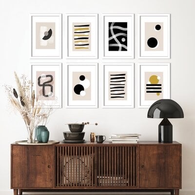 Neutral Shapes And Lines By Word Up Creative - 8 Piece Framed Art Set - Americanflat - Image 0