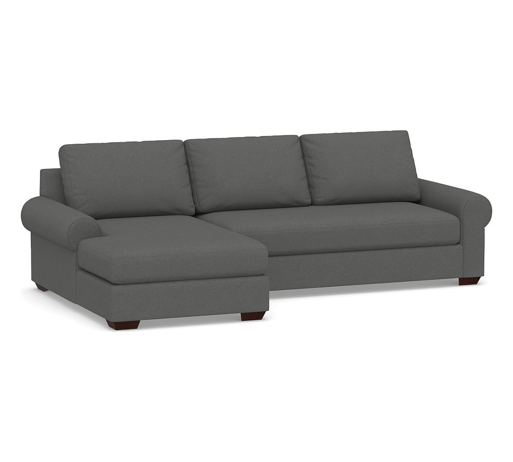 Big Sur Roll Arm Upholstered Right Arm Loveseat with Chaise Sectional and Bench Cushion, Down Blend Wrapped Cushions, Park Weave Charcoal - Image 0