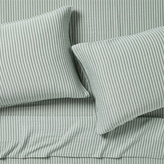 Supersoft Green Stripe 100% Organic Cotton Gauze Kids Queen Sheet Set - Image 0