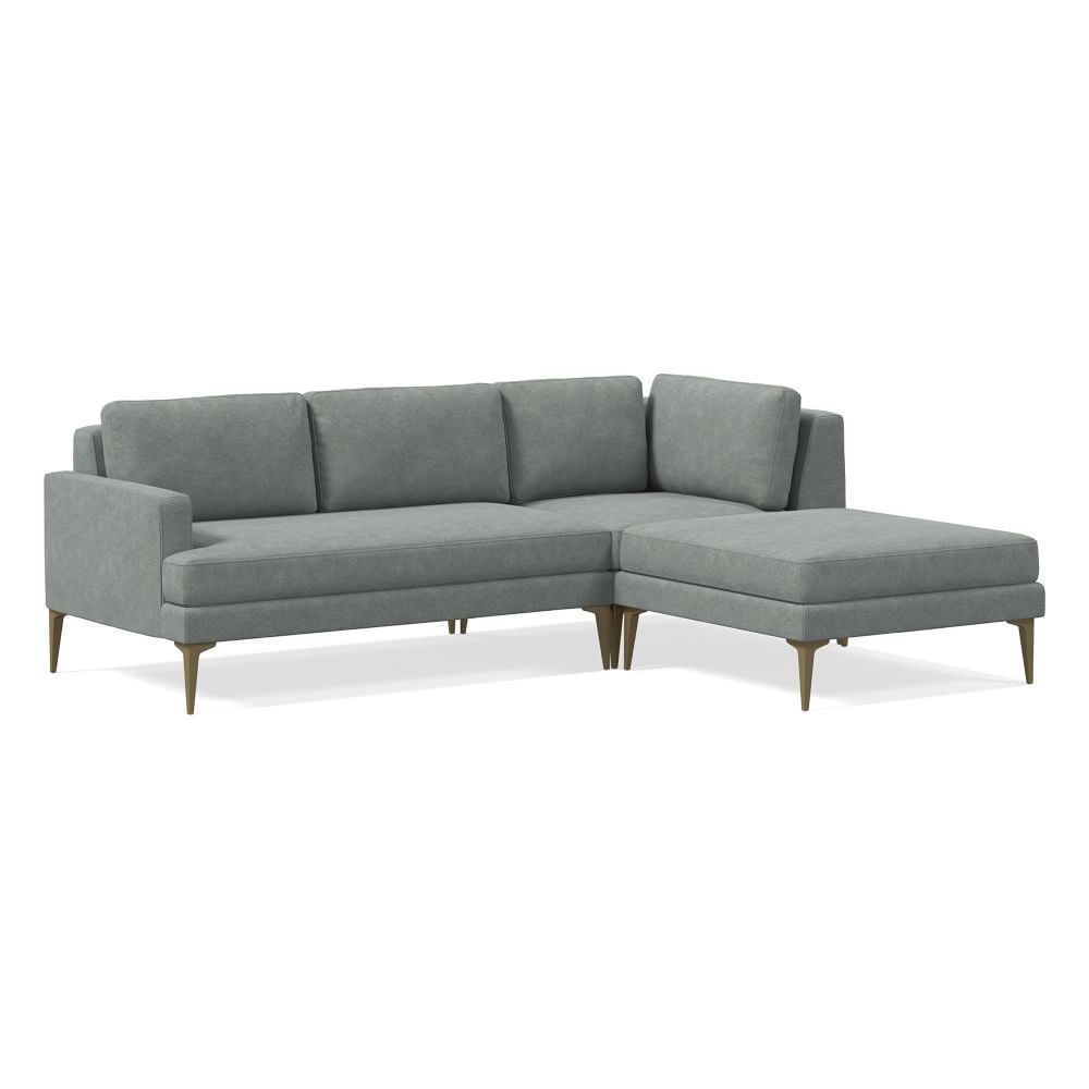 Andes 90" Right Multi Seat 3-Piece Ottoman Sectional, Petite Depth, Distressed Velvet, Mineral Gray, BB - Image 0