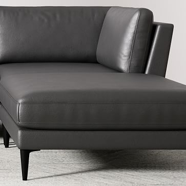 Anton 104" Right 3-Piece Ottoman Sectional, Sierra Leather, Licorice, Polished Dark Pewter - Image 1