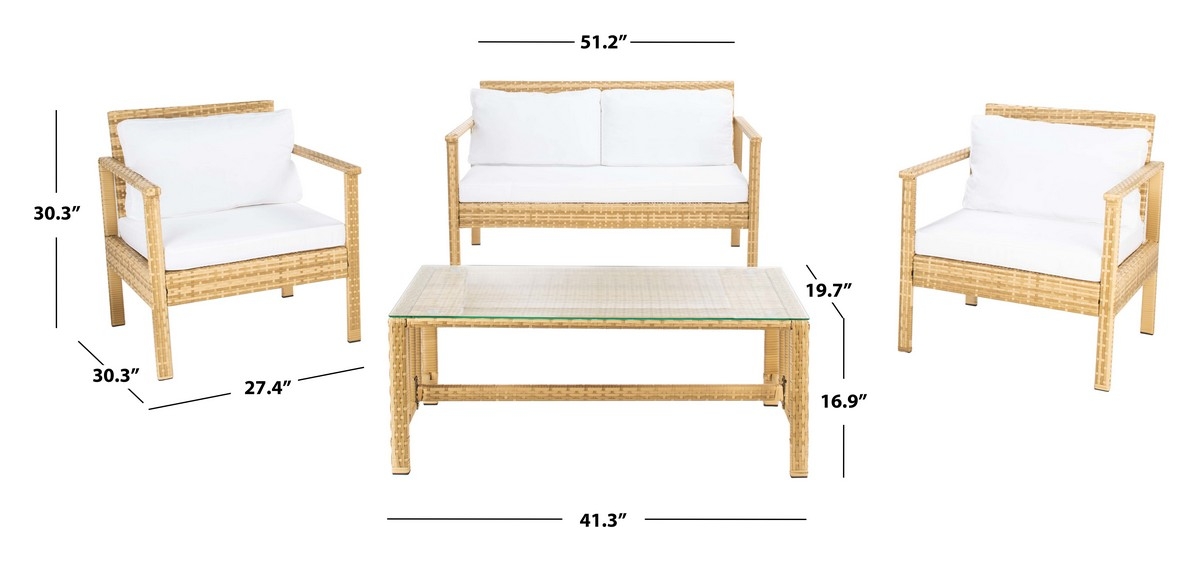 Garnen 4 Pc Living Set - Natural / White - Safavieh - Image 9