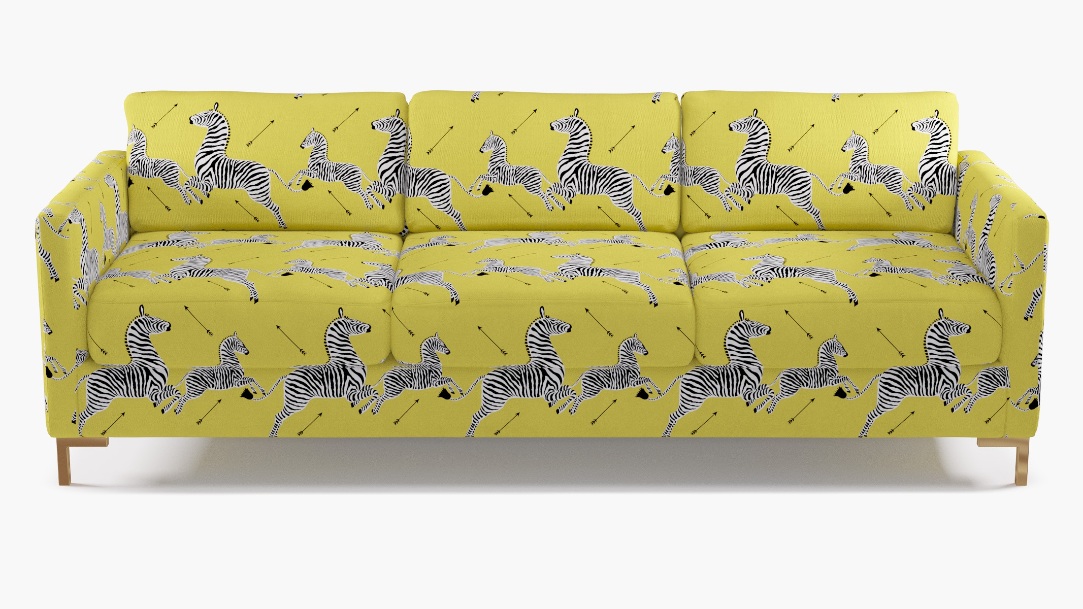 Modern Sofa, Yellow Zebra, Brass L Leg - Image 0