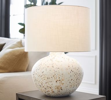 Capri Terrazzo Column Table Lamp with Large Straight Sided Gallery Shade, White - Image 1