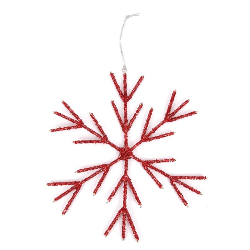 Arcadia Home Hand Beaded Stick Snowflake Christmas Ornament in Gold Size: 12" H x 12" W x 0.3" D, Color: Red - Image 0