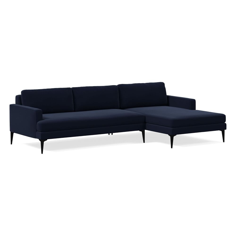 Andes 101" Right Multi Seat 2-Piece Chaise Sectional, Standard Depth, Distressed Velvet, Ink Blue, Dark Pewter - Image 0