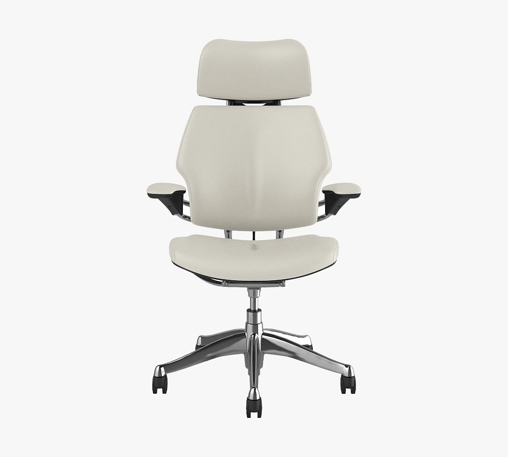 Humanscale Freedom Headrest Leather Desk Chair, Silver Frame/Light Gray - Image 0