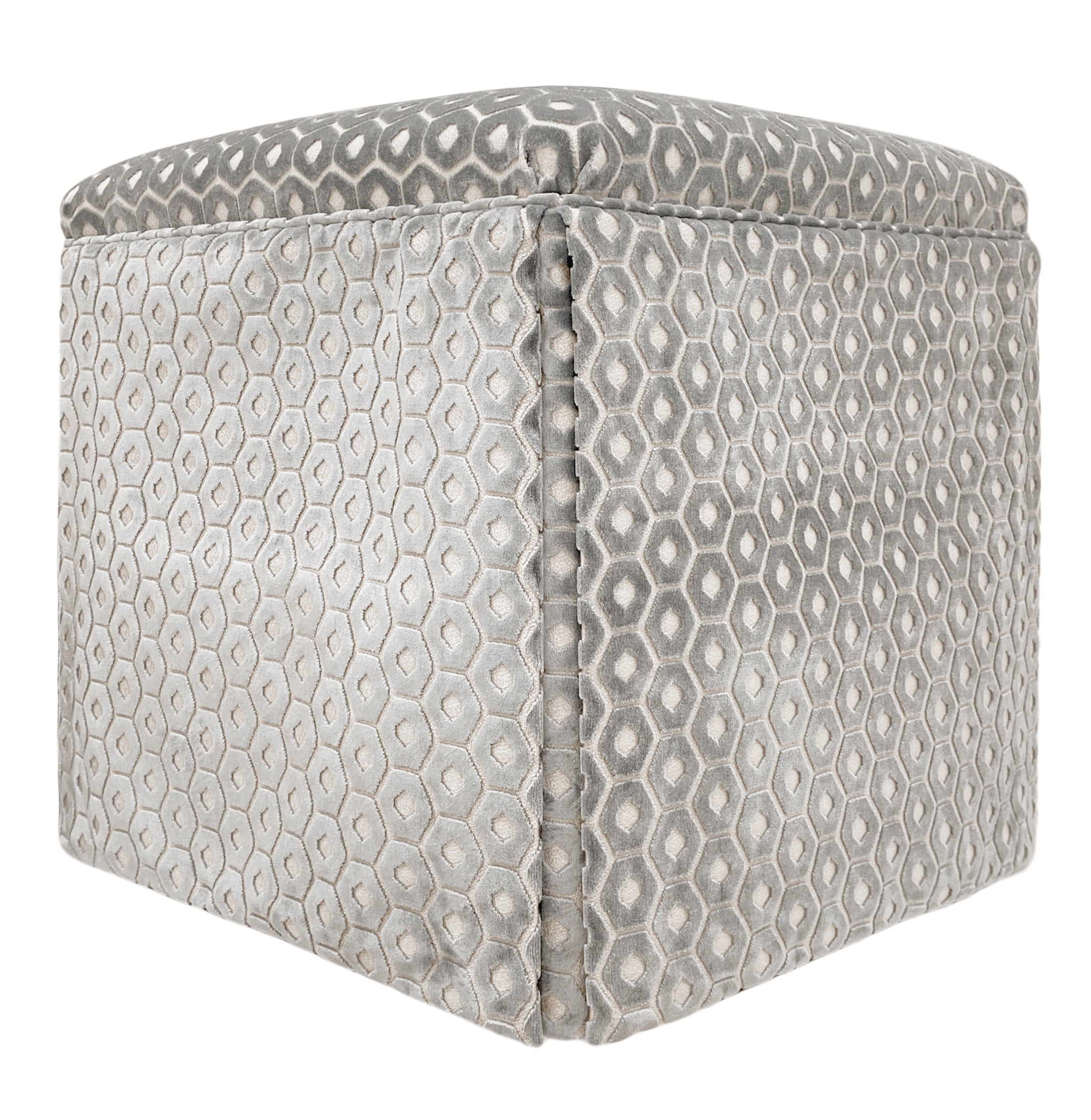 THE SKIRTED OTTOMAN :: PALOMA CUT VELVET  // GREY - BY THE YARD - Image 1