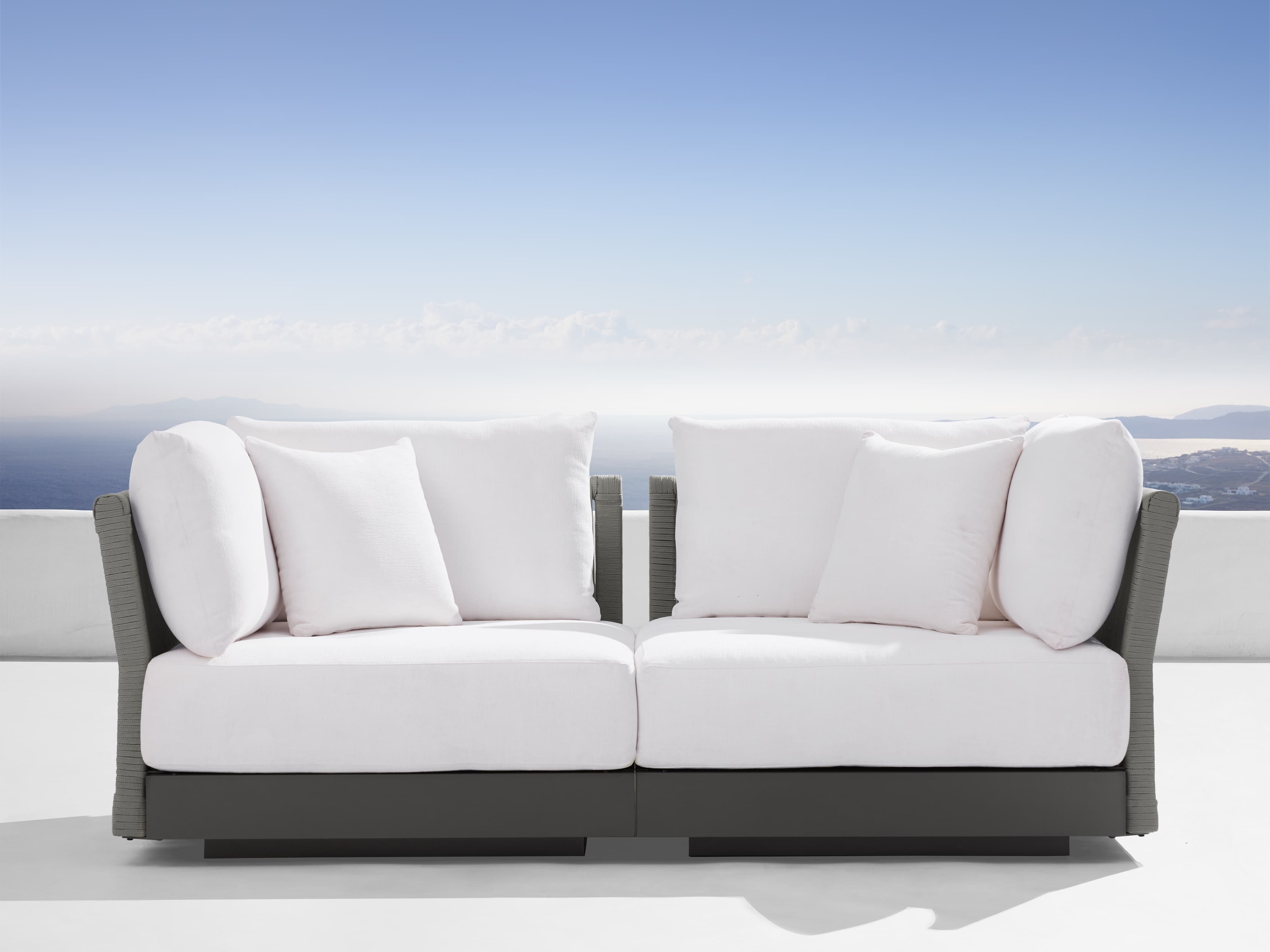 Naxos Outdoor Two-Piece Modular Sofa in All Weather Wicker White  Granville Snow - Image 0