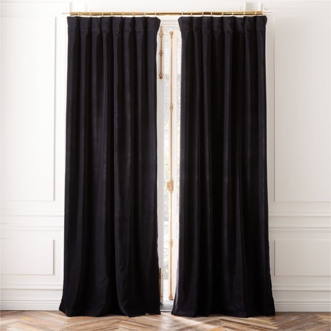 Black Organic Cotton Velvet Window Curtain Panel 48"x84'' - Image 0