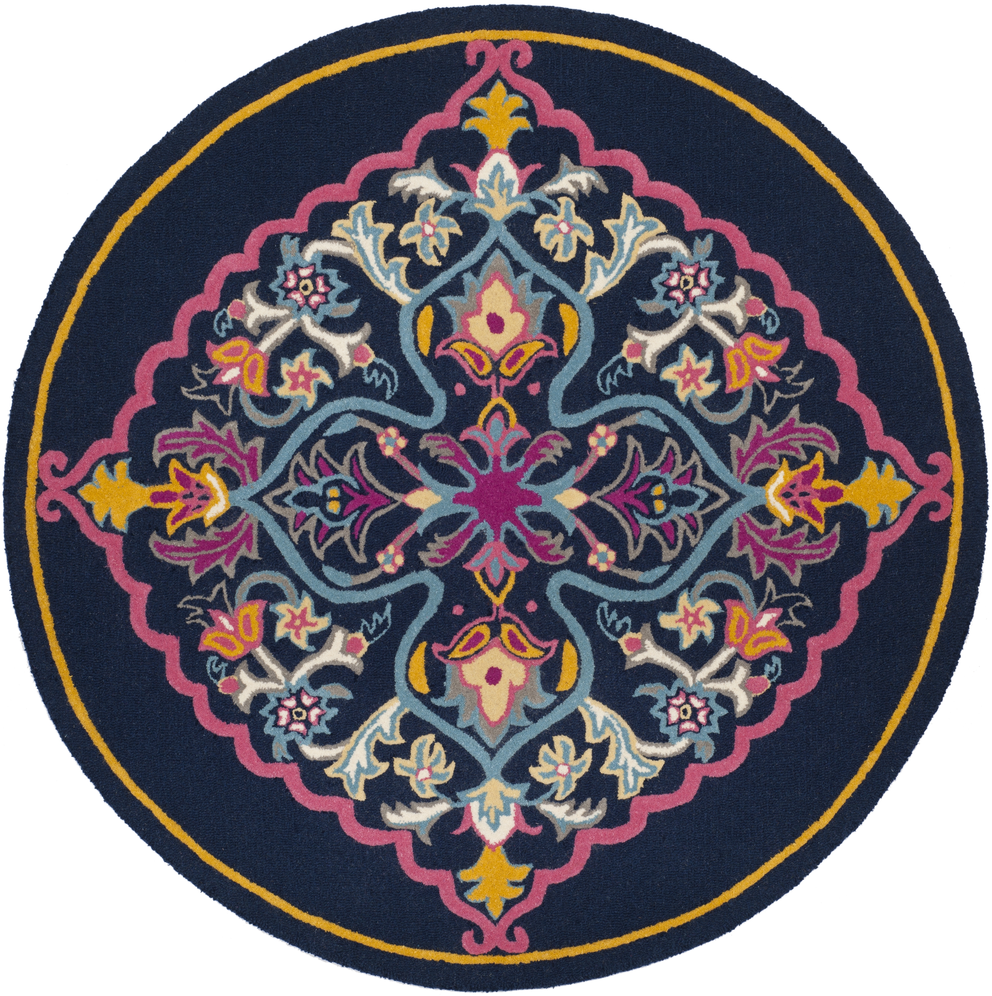 Arlo Home Hand Tufted Area Rug, BLG605C, Navy Blue/Multi,  5' X 5' Round - Image 0