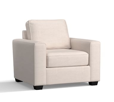 SoMa Fremont Square Arm Upholstered Armchair, Polyester Wrapped Cushions, Performance Brushed Basketweave Chambray - Image 1