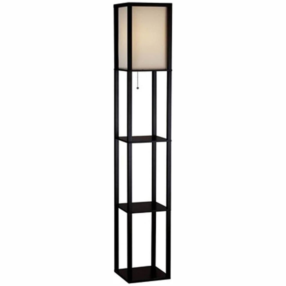 Hampton Bay 62.75 in. Black Shelf Floor Lamp with Ivory Fabric Lamp Shade - Image 0
