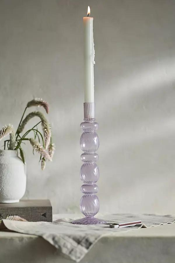 Ridged Glass Candlestick, Lilac - Image 0