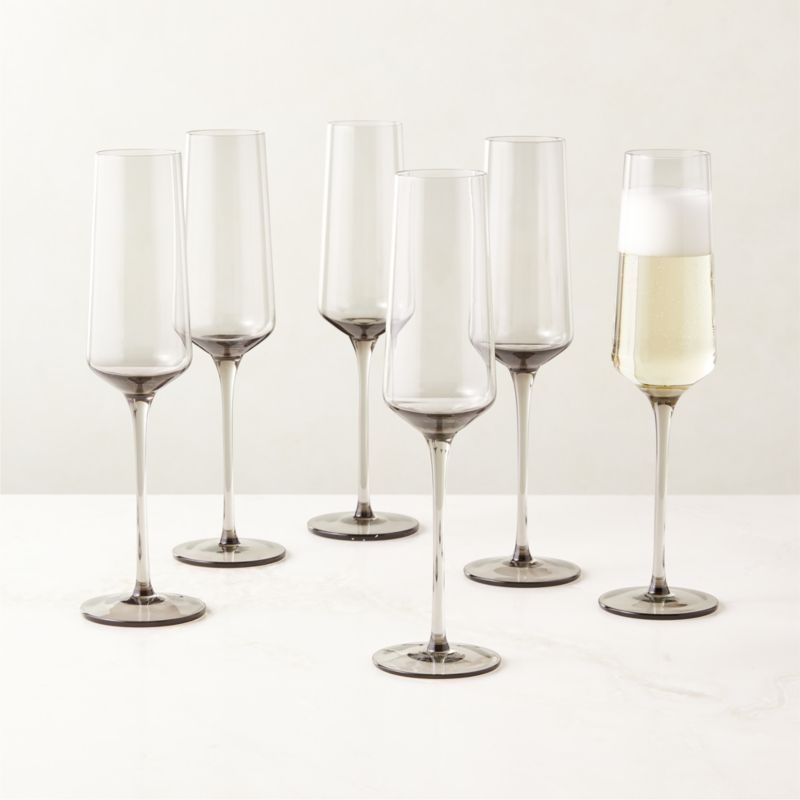 Muse Smoked Glass Champagne Flute Set of 6 - Image 1
