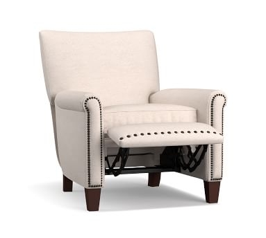 Irving Roll Arm Upholstered Recliner with Bronze Nailheads,Polyester Wrapped Cushions, Performance Heathered Basketweave Alabaster White - Image 1