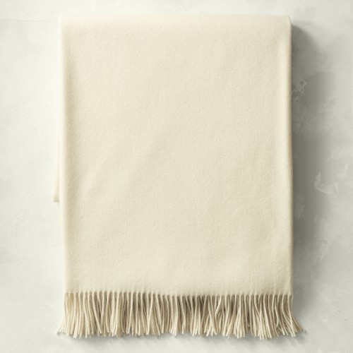 European Solid Grand Cashmere Throw, 72" x 80", Ivory - Image 0